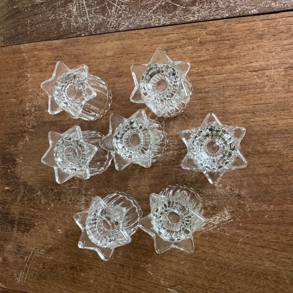 Vintage Set 7 Pressed Glass Star Base Scalloped Edge Candle holder Salt Cellar - Picture 8 of 8
